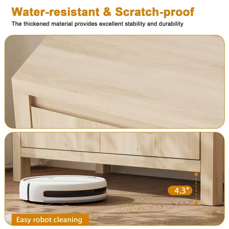 Credenza, 76,4 cm Buffet e Credenza con ante in rattan, design a 2 ante, credenza in legno naturale per sala da pranzo e cucina