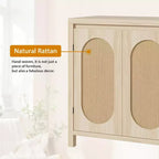 Credenza, 76,4 cm Buffet e Credenza con ante in rattan, design a 2 ante, credenza in legno naturale per sala da pranzo e cucina