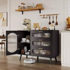 Madia Buffet Contenitore con Ante Scanalate e 3 Cassetti, Mobile Contenitore per Cucina, Sala da Pranzo