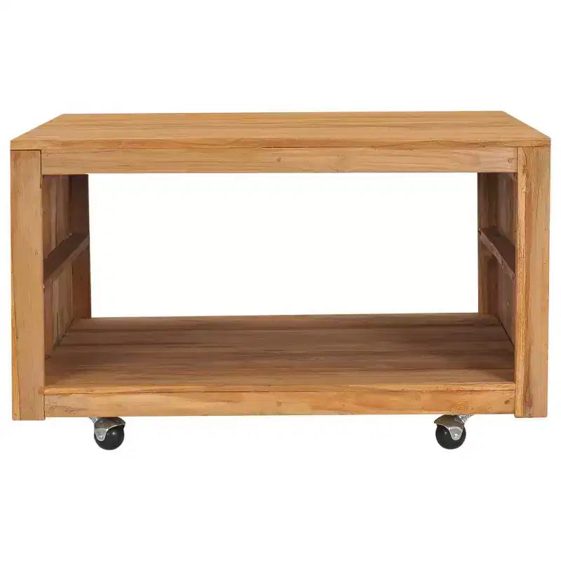Tavolino da salotto, tavolino, tavolino da divano con ruote, in legno massello di teak – 80 x 80 x 40 cm