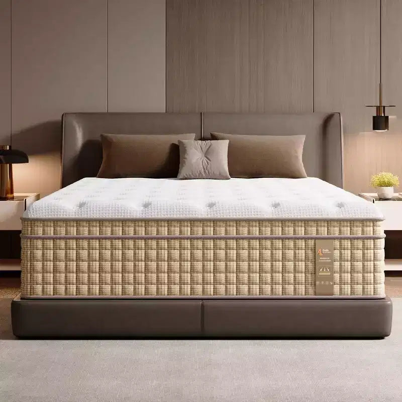 Materasso Ibrido Queen 14", Memory Foam, Molle Insacchettate, Senza Fibra di Vetro - Beige e Bianco
