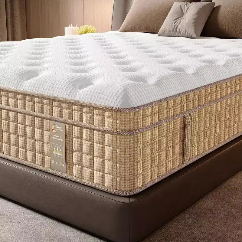 Materasso Ibrido Queen 14", Memory Foam, Molle Insacchettate, Senza Fibra di Vetro - Beige e Bianco