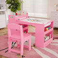 Kids Art desk, Large Kids Craft desk with 2 Chairs, Multi-Functional Art Desk with Storage Shelves for Children Room, Kindergarten, Playroom,School