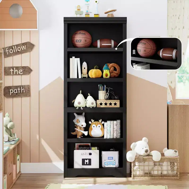 Libreria a 2/3/5/6 livelli, Scaffale in stile rustico, larga 60 cm/80 cm con ripiani regolabili, Scaffale espositivo aperto con design antiscivolo per l'ufficio di casa