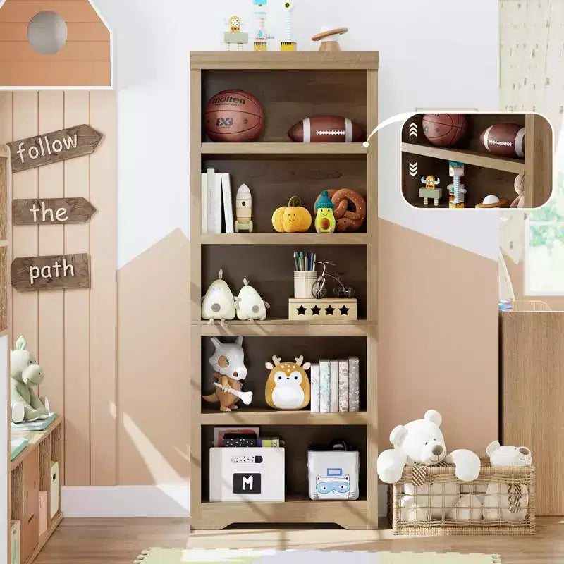 Libreria a 2/3/5/6 livelli, Scaffale in stile rustico, larga 60 cm/80 cm con ripiani regolabili, Scaffale espositivo aperto con design antiscivolo per l'ufficio di casa