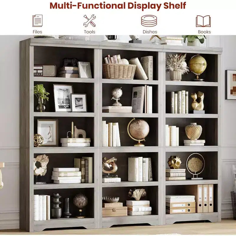 Libreria a 2/3/5/6 livelli, Scaffale in stile rustico, larga 60 cm/80 cm con ripiani regolabili, Scaffale espositivo aperto con design antiscivolo per l'ufficio di casa