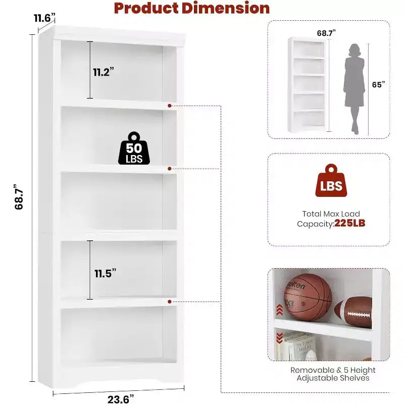 Libreria a 2/3/5/6 livelli, Scaffale in stile rustico, larga 60 cm/80 cm con ripiani regolabili, Scaffale espositivo aperto con design antiscivolo per l'ufficio di casa