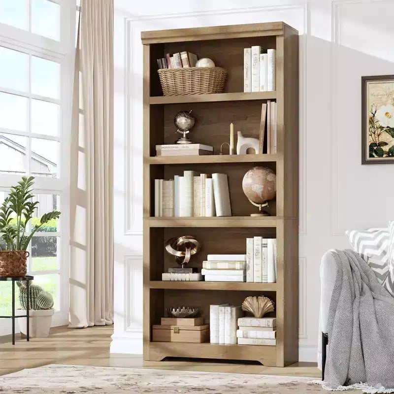 Libreria a 2/3/5/6 livelli, Scaffale in stile rustico, larga 60 cm/80 cm con ripiani regolabili, Scaffale espositivo aperto con design antiscivolo per l'ufficio di casa