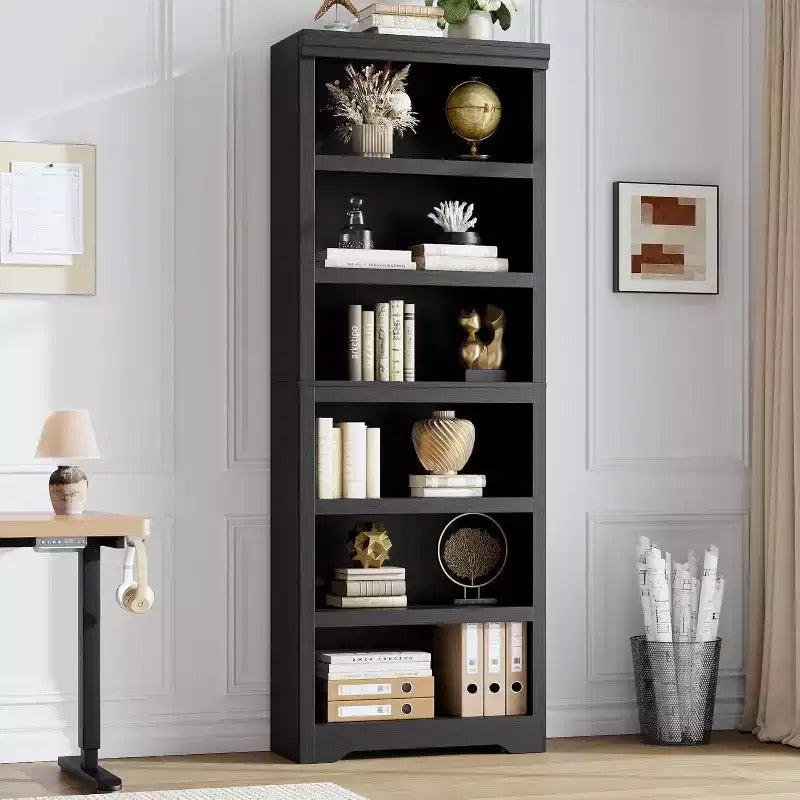 Libreria a 2/3/5/6 livelli, Scaffale in stile rustico, larga 60 cm/80 cm con ripiani regolabili, Scaffale espositivo aperto con design antiscivolo per l'ufficio di casa