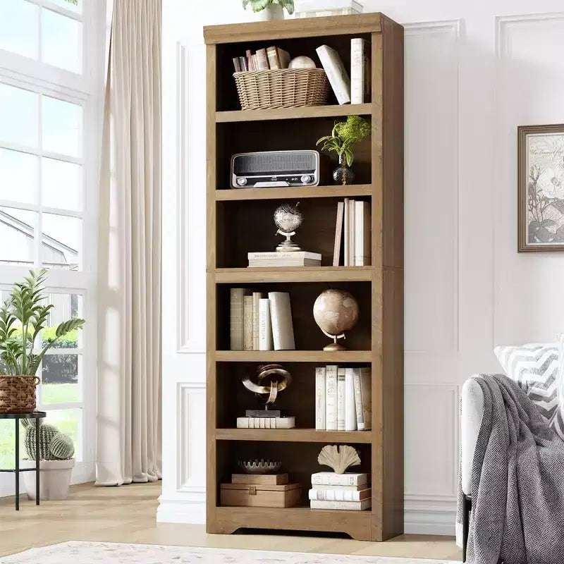 Libreria a 2/3/5/6 livelli, Scaffale in stile rustico, larga 60 cm/80 cm con ripiani regolabili, Scaffale espositivo aperto con design antiscivolo per l'ufficio di casa