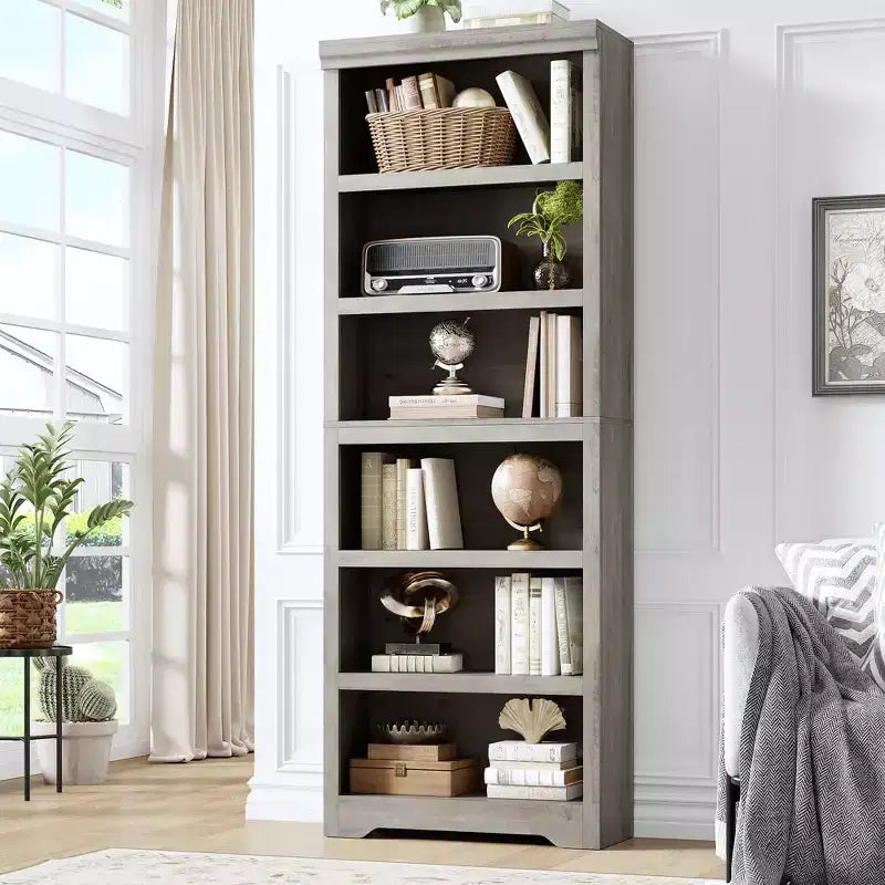 Libreria a 2/3/5/6 livelli, Scaffale in stile rustico, larga 60 cm/80 cm con ripiani regolabili, Scaffale espositivo aperto con design antiscivolo per l'ufficio di casa