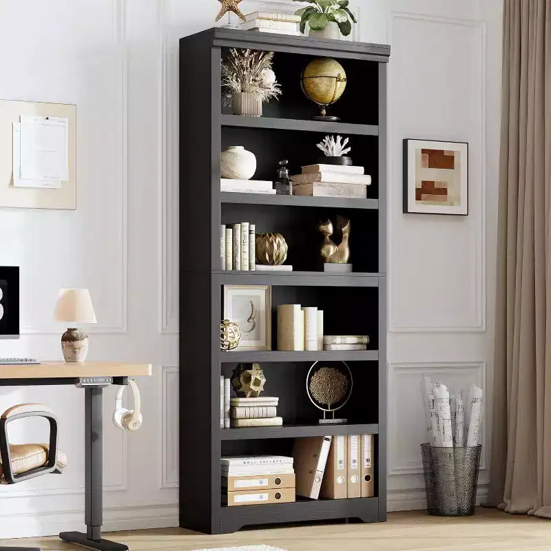 Libreria a 2/3/5/6 livelli, Scaffale in stile rustico, larga 60 cm/80 cm con ripiani regolabili, Scaffale espositivo aperto con design antiscivolo per l'ufficio di casa