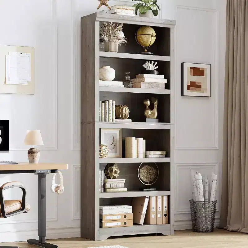 Libreria a 2/3/5/6 livelli, Scaffale in stile rustico, larga 60 cm/80 cm con ripiani regolabili, Scaffale espositivo aperto con design antiscivolo per l'ufficio di casa