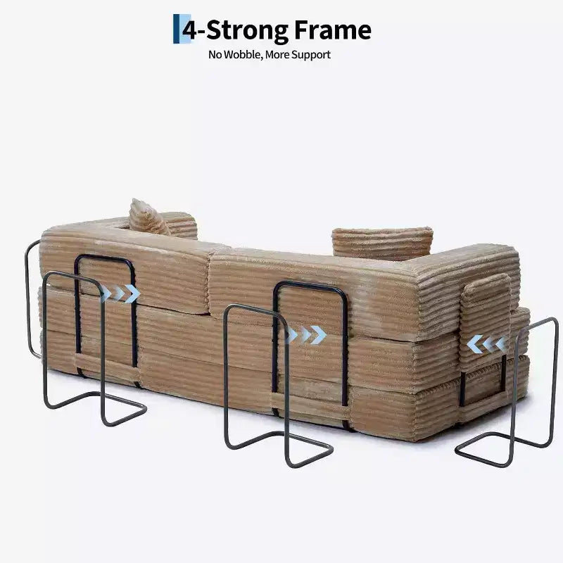 Divano Letto Convertibile 5-in-1 da 80.7", Divano Pieghevole in Velluto a Coste con Contenitore, 4 Strutture e 2 Cuscini, Salvaspazio Senza Montaggio per Casa e Dormitorio, Beige