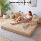 Divano Letto Convertibile 5-in-1 da 80.7", Divano Pieghevole in Velluto a Coste con Contenitore, 4 Strutture e 2 Cuscini, Salvaspazio Senza Montaggio per Casa e Dormitorio, Beige