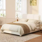 Letto a piattaforma moderno rivestito in Bouclé con testiera curva regolabile