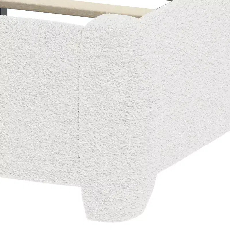 Letto a piattaforma moderno rivestito in Bouclé con testiera curva regolabile
