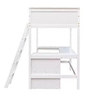 Letto a soppalco moderno singolo con scrivania integrata e mensole contenitore