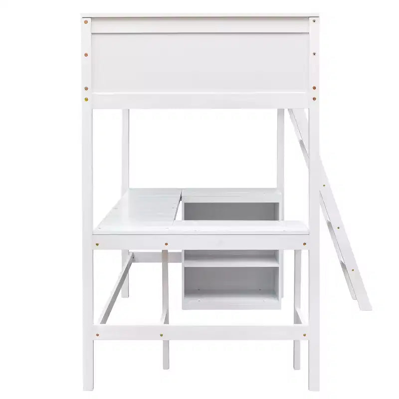 Letto a soppalco moderno singolo con scrivania integrata e mensole contenitore