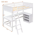 Letto a soppalco moderno singolo con scrivania integrata e mensole contenitore