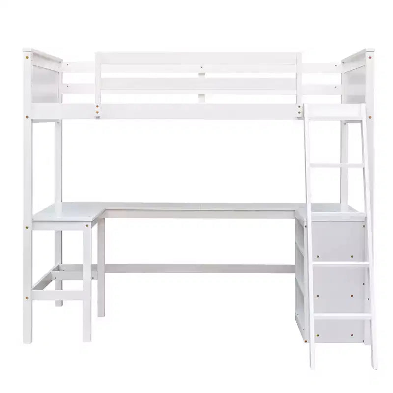 Letto a soppalco moderno singolo con scrivania integrata e mensole contenitore