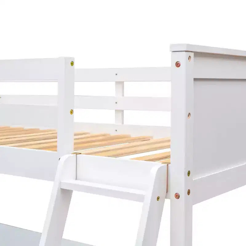 Letto a soppalco moderno singolo con scrivania integrata e mensole contenitore