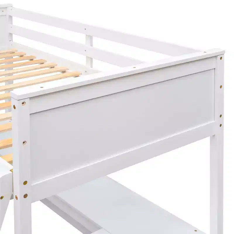 Letto a soppalco moderno singolo con scrivania integrata e mensole contenitore