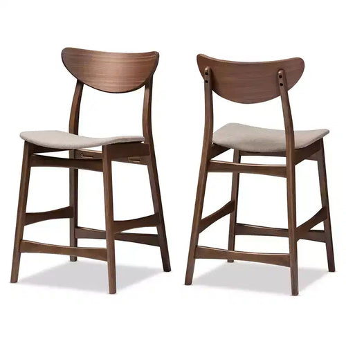 Sgabello da bar con altezza da bancone in stile scandinavo retrò moderno di metà secolo, rivestito in tessuto, con finiture in legno, 24" - Grigio chiaro