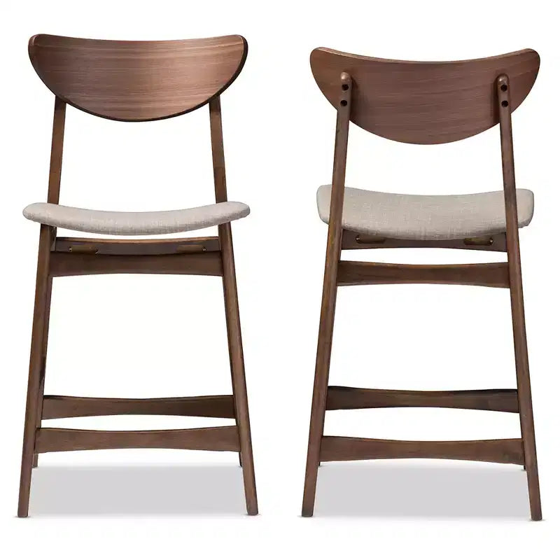 Sgabello da bar con altezza da bancone in stile scandinavo retrò moderno di metà secolo, rivestito in tessuto, con finiture in legno, 24" - Grigio chiaro
