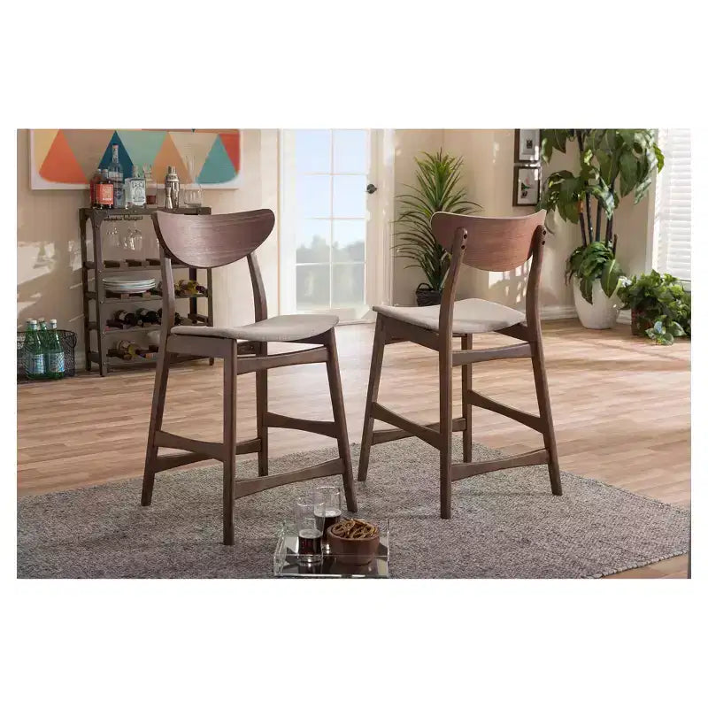 Sgabello da bar con altezza da bancone in stile scandinavo retrò moderno di metà secolo, rivestito in tessuto, con finiture in legno, 24" - Grigio chiaro