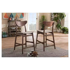 Sgabello da bar con altezza da bancone in stile scandinavo retrò moderno di metà secolo, rivestito in tessuto, con finiture in legno, 24" - Grigio chiaro