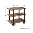 Tavolino da divano a 2 ripiani largo 27" con cinghie in metallo, legno: design rustico industriale, struttura nera