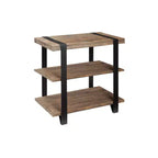 Tavolino da divano a 2 ripiani largo 27" con cinghie in metallo, legno: design rustico industriale, struttura nera