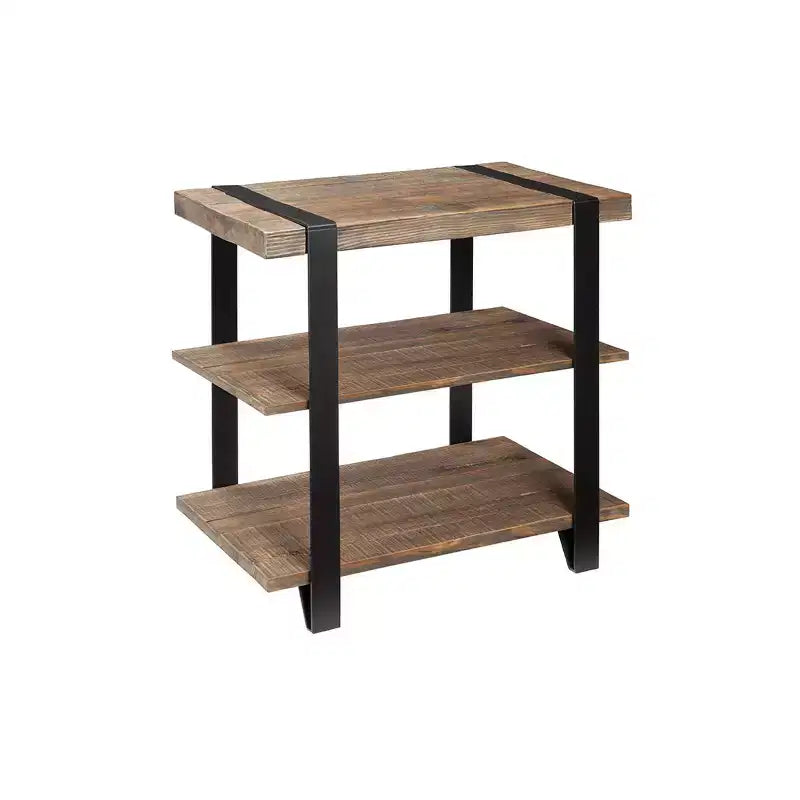 Tavolino da divano a 2 ripiani largo 27" con cinghie in metallo, legno: design rustico industriale, struttura nera