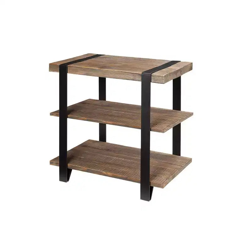 Tavolino da divano a 2 ripiani largo 27" con cinghie in metallo, legno: design rustico industriale, struttura nera
