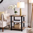 Tavolino da divano a 2 ripiani largo 27" con cinghie in metallo, legno: design rustico industriale, struttura nera
