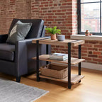 Tavolino da divano a 2 ripiani largo 27" con cinghie in metallo, legno: design rustico industriale, struttura nera