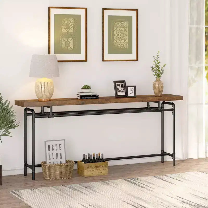 Tavolo Consolle Industriale Extra Lungo 180cm Marrone/Nero