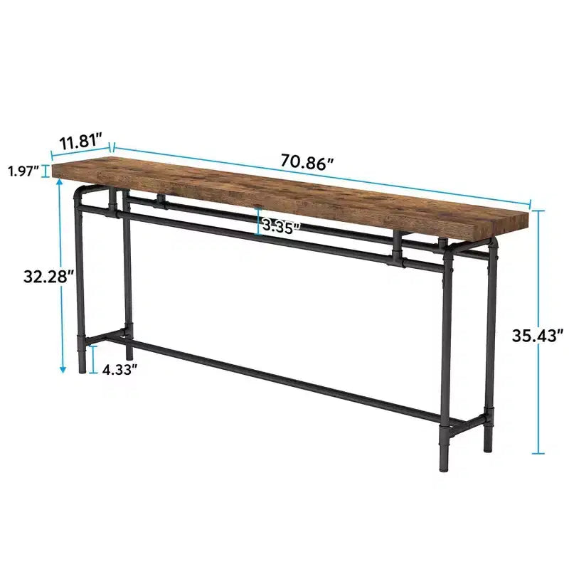 Tavolo Consolle Industriale Extra Lungo 180cm Marrone/Nero