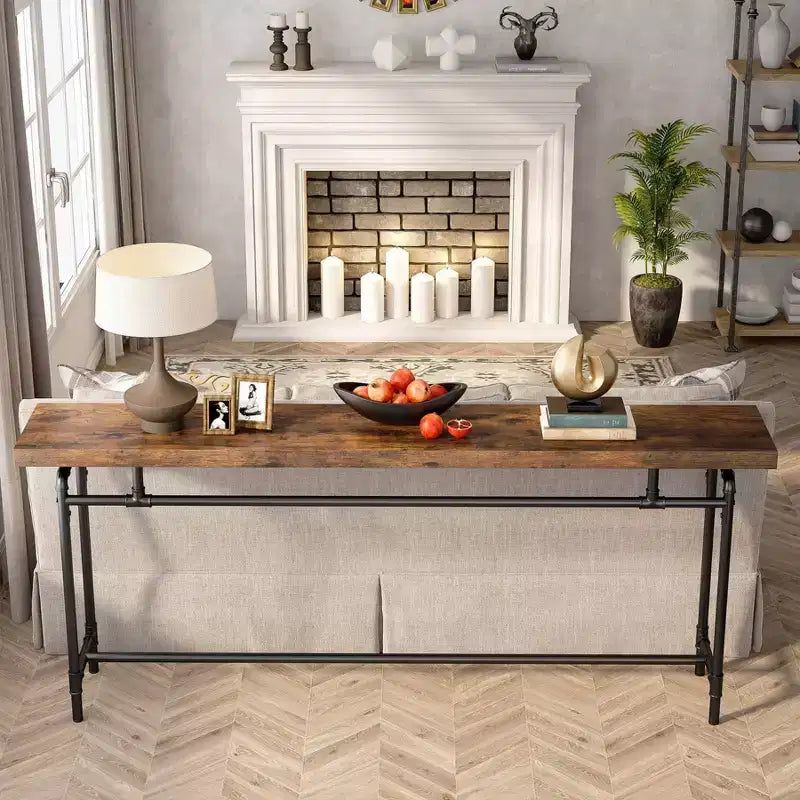Tavolo Consolle Industriale Extra Lungo 180cm Marrone/Nero
