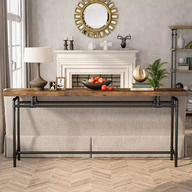 Tavolo Consolle Industriale Extra Lungo 180cm Marrone/Nero