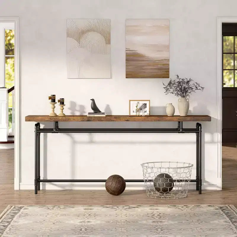 Tavolo Consolle Industriale Extra Lungo 180cm Marrone/Nero