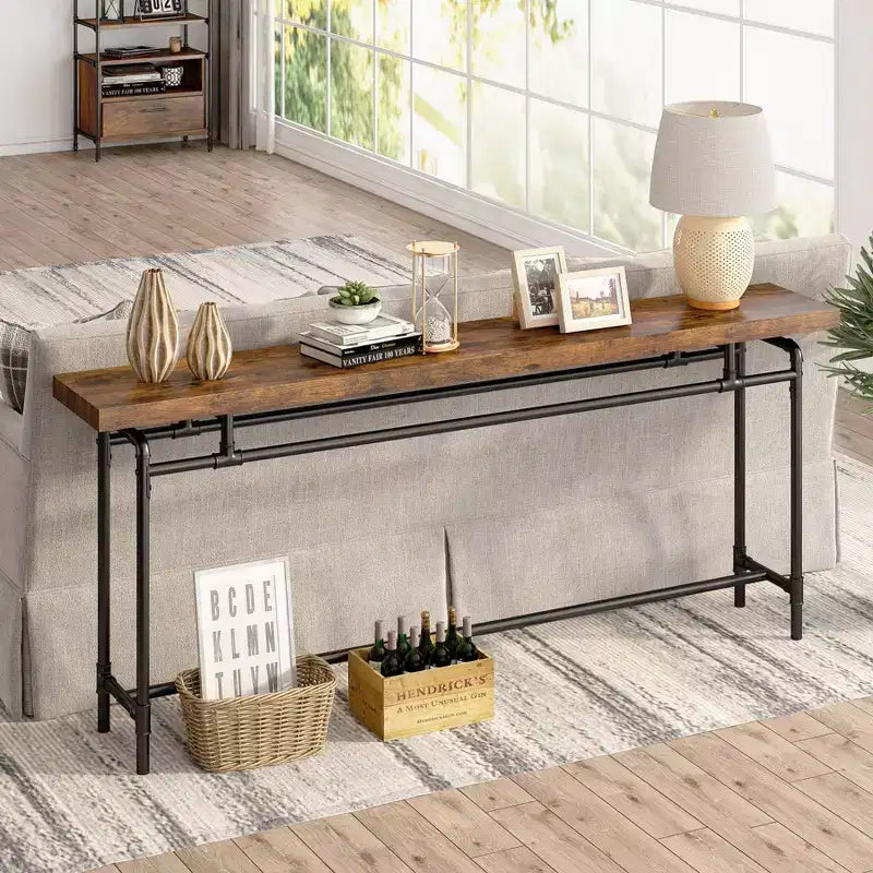 Tavolo Consolle Industriale Extra Lungo 180cm Marrone/Nero