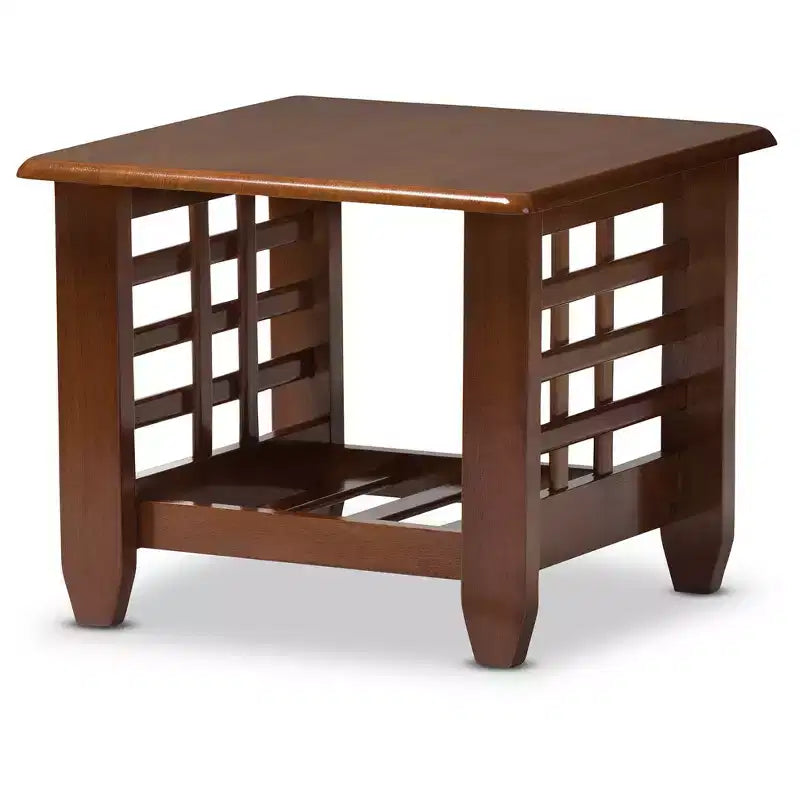 Baxton Studio Larissa Modern Classic Mission Style Living Room Occasional End Table Cherry Brown: Rubberwood Square Side Table with Shelf