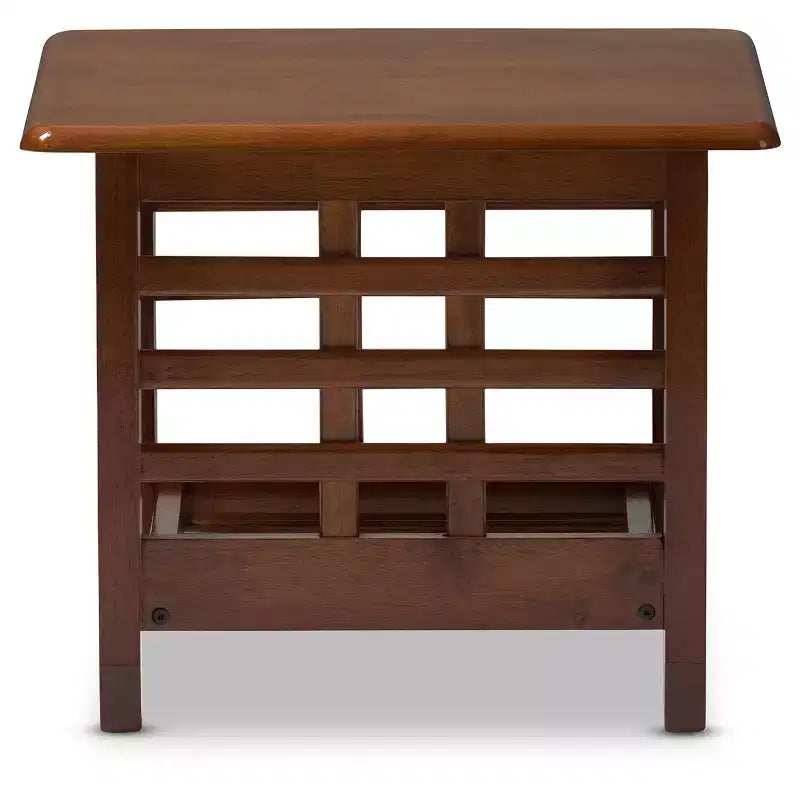 Tavolino occasionale di fine corsa in stile missione classico moderno per soggiorno, marrone ciliegia: tavolino quadrato in legno di gomma con ripiano