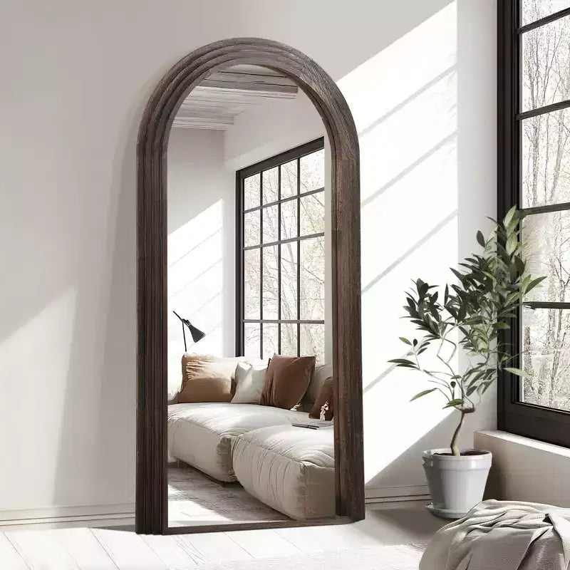 Dovelina Arched Solid Wood Staircase Frame Design Full Length Mirror