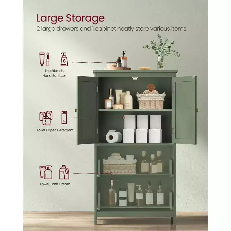 Mobiletto Contenitore da Bagno a Terra, Unità Contenitore da Bagno, Mobiletto Autoportante con 2 Cassetti e 2 Ante