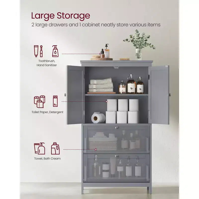 Mobiletto Contenitore da Bagno a Terra, Unità Contenitore da Bagno, Mobiletto Autoportante con 2 Cassetti e 2 Ante