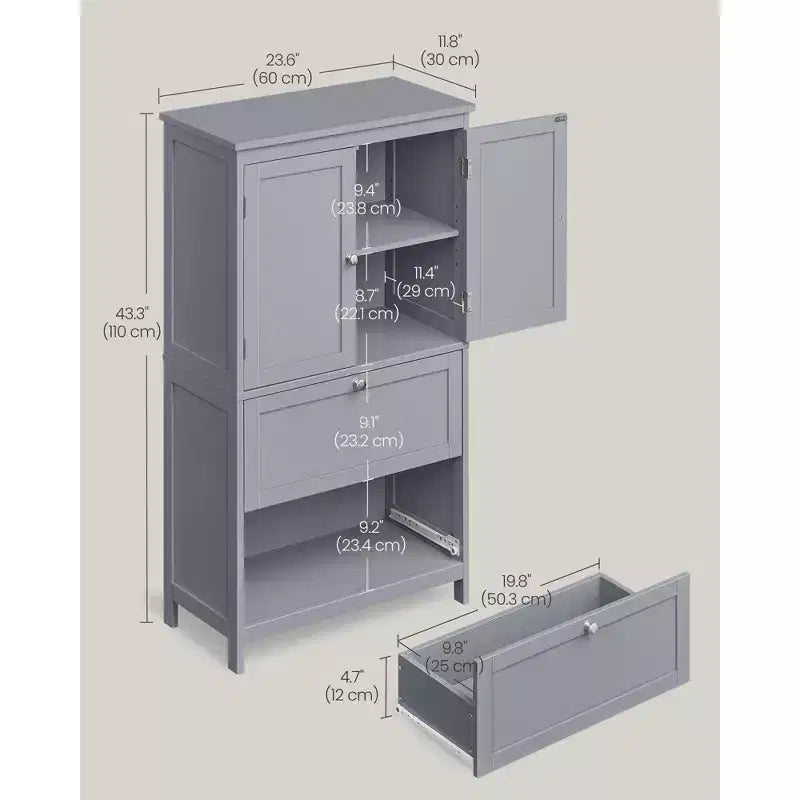 Mobiletto Contenitore da Bagno a Terra, Unità Contenitore da Bagno, Mobiletto Autoportante con 2 Cassetti e 2 Ante